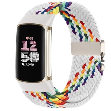 Imagem de Issinlky Pulseira trançada de nylon compatível com Fitbit Charge 6/5, pulseira elástica para Fitbit Charge 5/6 feminino e masculino
