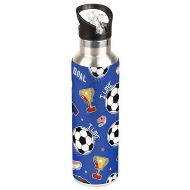 Imagem de Garrafa térmica infantil com canudo – Garrafa térmica de aço inoxidável isolada de 590 ml para meninos e meninas, garrafa esportiva à prova de vazamento para escola, alça fácil de transportar para