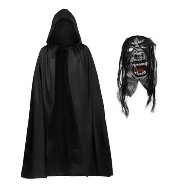 Imagem de NICEYST Fantasia assustadora de Dia das Bruxas, máscara de monstro adulto com capuz, máscara de zumbi, demônio, diabo, terror, fantasia assustadora