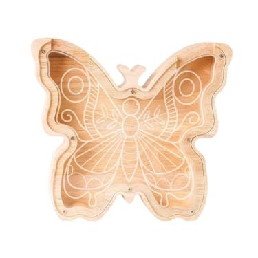 Imagem de Cofrinho de borboleta de madeira para crianças, cofrinho elegante, inquebrável, cofrinho para crianças, presente de batismo de aniversário para meninas, meninos, amantes de borboletas, pequeno