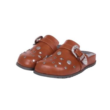 Imagem de Clog Mule De Couro Feminino Bico Redondo Com Detalhes De Tachinha (Caramelo, BR, Adulto, Numérico, 34)