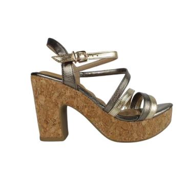 Imagem de Sandália Plataforma Sitges Verniz e Metalizado Salto Alto Meia Pata (Preto, BR, Adulto, Numérico, 37)