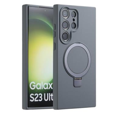 Imagem de Capa de silicone líquido com suporte magnético de metal para Samsung Galaxy S23 Ultra S23 Plus S23 Skin Feel Capa de carga sem fio, T9, para Samsung S23Ultra