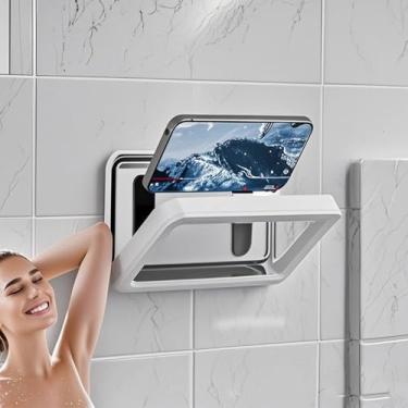 Imagem de Suporte de telefone de chuveiro à prova d'água, rotação ajustável, suporte de telefone antiembaçamento para chuveiro, capa de telefone universal para banheiro, suporte de parede