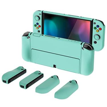 Imagem de PlayVital AlterGrips Capa protetora fina para Nintendo Switch OLED, capa ergonômica para Joycon, capa rígida encaixável para Switch OLED com tampas de aperto de polegar e tampas de botão - verde