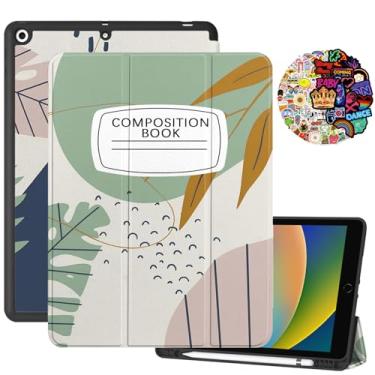 Imagem de Cabreche Compatível com capa para iPad de 10,2 polegadas, capa de 9ª/8ª/7ª geração (2021/2020/2019), adesivos com suporte de lápis, capa de hibernar/despertar automática, lindo caderno de composição de folha