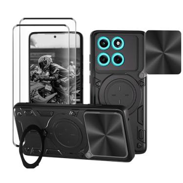 Imagem de Capa para Motorola Moto Edge 60 Pro Capinha à prova de choque - com protetor de tela, suporte para anel - Preto