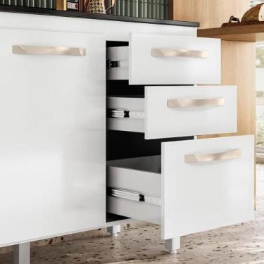 Imagem de Balcão Cozinha Com Tampo Para Pia 1,20m 2 Portas 3 Gavetas Branco - Re