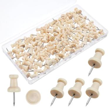 Imagem de 100 pinos de madeira para polegares de madeira para quadro de cortiça decorativo, tachinhas fofas para parede e mapa, calendário, material de escritório doméstico