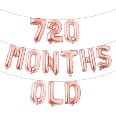 Imagem de Banner de balão multicolorido com glitter de 720 meses - Decorações engraçadas de aniversário de 60 anos e festas de aniversário (ouro rosa de 720 meses)