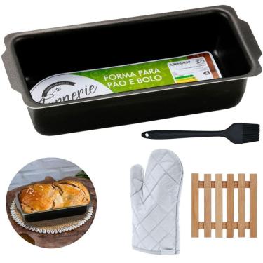 Imagem de Forma De Pão Média 1,3L + Luva + Pincel + Descanso De Panela