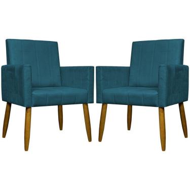 Imagem de Kit 2 Poltronas Decorativas Mari Suede Pé Palito - Azul-marinho Suede