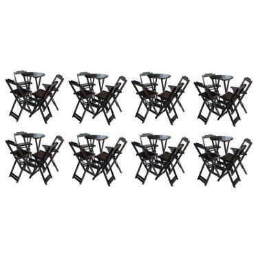 Imagem de Kit 8 Jogos De Mesa Bistrô De Madeira Com 4 Cadeiras Dobravel Marrom - Marrom
