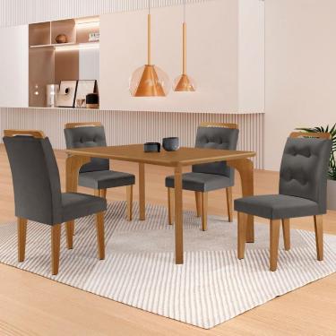 Imagem de Mesa Liz 120 Mdf Com 4 Cadeiras Carol Veludo Grafite/naturalle/naturalle