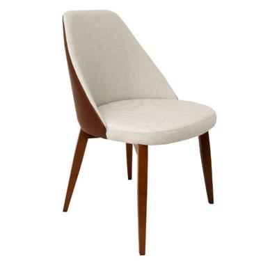 Imagem de Cadeira De Jantar Lavínia Revestida Em Tecido Linho Bege E Courino Castanho Cor Creme