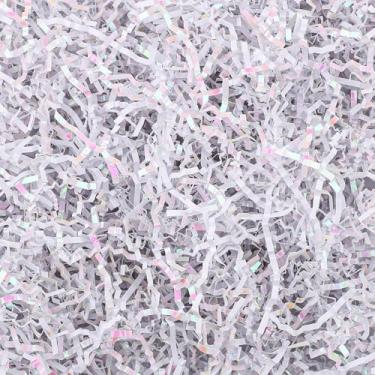 Imagem de EUSOAR Enchimento de papel enrugado branco, papel enrugado para caixa de presente branco diamante de 900 g, caixas de cesta de presente de ráfia, enchimentos de almofada de grama para aniversários