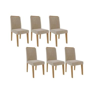 Imagem de Kit 6 Cadeiras Sala Jantar Nicole 6 Un Madeirado Suede Nude Bege Cimol