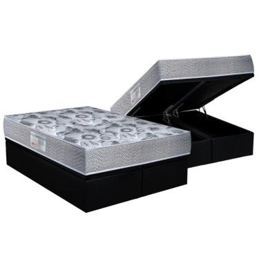 Imagem de Cama Box Baú Queen: Colchão Anatômico Ortobom D28 / Ep Iso 60 + Base Crc Suede Black(158X198)