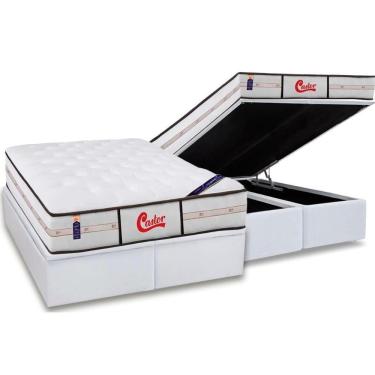 Imagem de Cama Box Baú King: Colchão Molas Pocket Ensacadas Castor Gold Star Vitagel Classic + Base Crc Courano White (193x203)