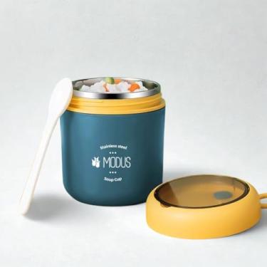 Imagem de Pote/Marmita/Sopeira/Lancheira, Térmico, Com Colher Para Alimentos/Papinhas/Sopas ou Frutas, Em Aço Inox 530ml (Azul)