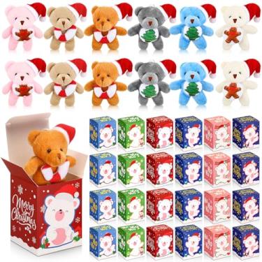 Imagem de Blueweenly 24 Sets Christmas Mini Plush Gift with Box Christmas Stuffed Animal Keychain with Santa Cap Tiny Plush Set for Xmas Party Stocking Fillers Exchange Gifts(Bear)