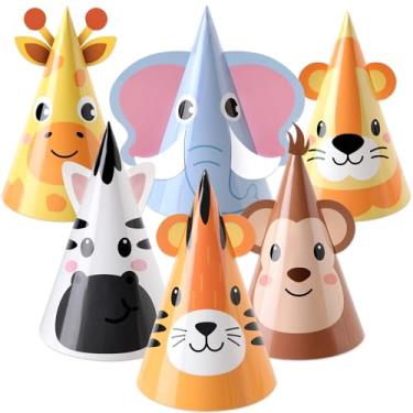 Imagem de ojustbeok 24PCS Jungle Animal Party Hats Jungle Safari Birthday Cone Hat Safari Headwear Zoo Birthday Party Supplies for DlY Animal Theme Paper Hat Headbands Baby Shower Cartoon Decorations Favors