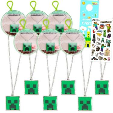 Imagem de Minecraft Necklaces for Kids Set - Birthday Party Favors Bundle with 6 Creeper Charm Necklaces for Boys, Girls Plus Stickers, More | Minecraft Birthday Party Supplies Goodie Bag Fillers