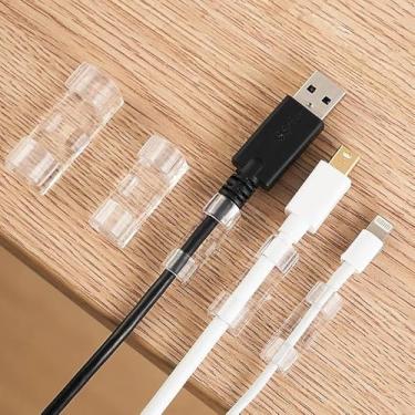 Imagem de Clipes de cabo transparentes, clipes de gerenciamento de cabos, suporte organizador de cabos - organizadores de fios autoadesivos para mesa, TV, computador, cabos de telefone - Design reutilizável sem