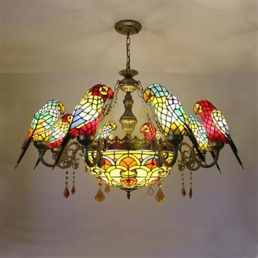 Imagem de Lustre contemporâneo de papagaio, obra de arte de luxo para sala de estar, restaurante, quarto, villa, hotel, café, bar, karaokê, clube, luminária pendente de vidro colorido com LED (B 8 lâm