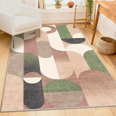 Imagem de Castage Tapete moderno lavável 7,5 x 12,5 cm para quarto, sala de estar, cozinha, entrada, cabeceira, cabeceira, retrô, laranja, geométrico, antiderrapante, tapete