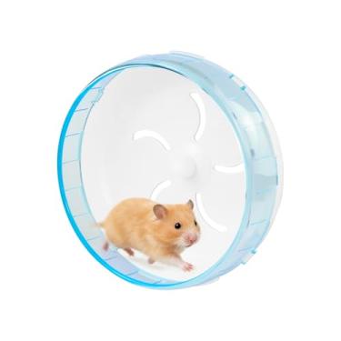 Imagem de LuckyOpt Roda silenciosa para hamster, acessórios de hamster de corrida para gaiolas, hamsters anões para urso Shih Tzu de seda dourada para matar o tempo e liberar o estresse (21 cm, azul)