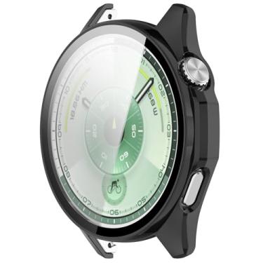 Imagem de LOKEKE Compatível com Huawei Watch GT 6 cobertura total PC capa protetora de tela de vidro temperado compatível com Huawei Watch GT 6 46 mm (preto)
