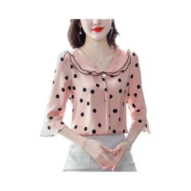 Imagem de Blusa Feminina com Gola Plissada de Bolinhas - Meia Manga - Casual - P
