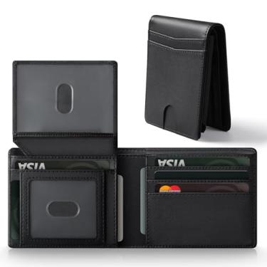 Imagem de GNDR Carteira masculina com bloqueio de RFID, duas dobras, de couro de fibra de carbono, acessórios masculinos, Couro preto - 03