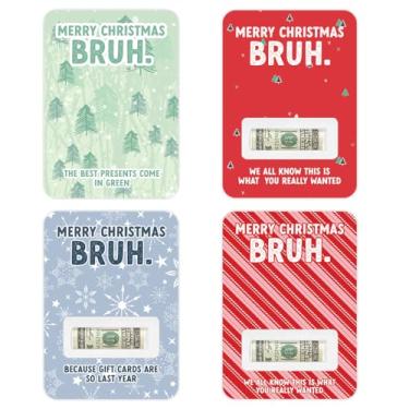 Imagem de Andaz Press Pacote com 4 suportes de dinheiro Merry Christmas Bruh para presente, porta-dinheiro engraçados para presentes de Natal com cúpula de plástico para cartões de dinheiro, meias de Natal para