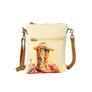 Imagem de COTT N CURLS Bronco Slim Sling Bag, 86 x 19 cm, acessórios ocidentais para mulheres, lona impressa em aquarela e couro, bolsa de verão cowgirl, roupas de concerto country para mulheres, moda ocidental