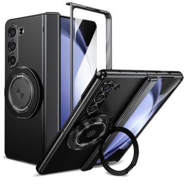 Imagem de XKchatpt Capa magnética dobrável para Samsung Galaxy Z Fold 5, suporte magnético giratório de 360° com proteção de dobradiça e protetor de tela frontal para Samsung Galaxy Z Fold 5 (preto)
