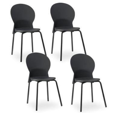 Imagem de Kit 04 Cadeiras Fixa Base Preta Luna F02 Preto