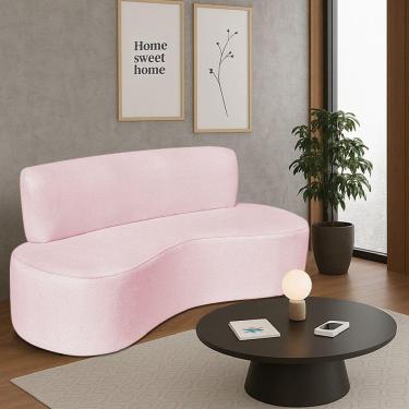 Imagem de Sofá Curvo 3 Lugares Amsterdã 180cm Suede Cor Rosa Bebê