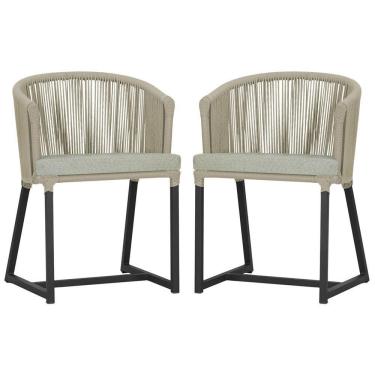 Imagem de 2 Cadeiras De Jantar Noronha Preta Corda Náutica E3 Trama Rami