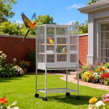 Imagem de GarveeHome Gaiola de pássaro grande de 154 cm, gaiola de luta de metal com tampo de brincar, suportes de rolamento, tigelas de alimentação, gaiola de papagaio larga e alta para periquitos, conures