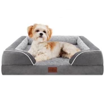 Imagem de Comfort Expression Cama para cães pequenos, impermeável, com espuma ortopédica, sofá-cama confortável para animais de estimação com capa removível lavável e fundo antiderrapante (P, cinza)