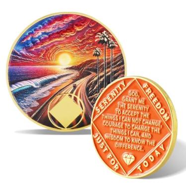 Imagem de Moeda de Sobriedade Sunset Beach Road - Token de Recuperação Inspirador para NA/AA, Chip AA e Medalhão NA para Tempo Limpo, Narcóticos, Alcoólicos Anônimos Presentes para Homens e Mulheres