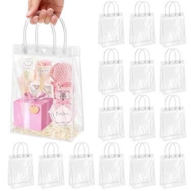 Imagem de Okxiri 15 peças de sacos de presente de PVC transparente com alças, pequenos sacos de plástico reutilizáveis para lembrancinhas de festa, sacos transparentes para casamento, chá de bebê, aniversário