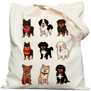 Imagem de bafayago Sacola fofa de cachorro com estampa dupla face com fecho magnético, presente para amantes de cães, bolsa de lona com alça larga e bolso interno para compras, trabalho, academia, viagens