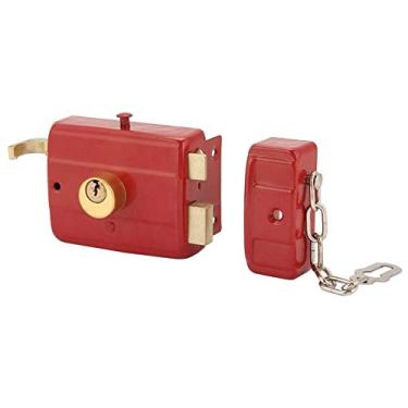Imagem de Bloqueio de porta de trava de trava de aro de Deadbolt resistente a bloqueio de parafuso morto com chaves para a porta da frente Nightlatch vermelho adequado para portão único YYDFPIIA