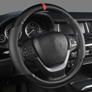 Imagem de KAFEEK Capa de volante automotiva personalizada para Honda Civic, CR-Z, Insight, S2000, tamanho pequeno de 35,5 a 36 cm de diâmetro externo, fibra de carbono, preta