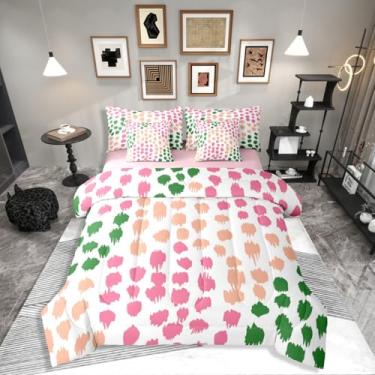 Imagem de Erosebridal Conjunto de cama casal de bolinhas com 7 peças, boêmio, lençol com lençol com pincéis, abstrato, para crianças e adultos, conjunto de cama com design de círculo moderno