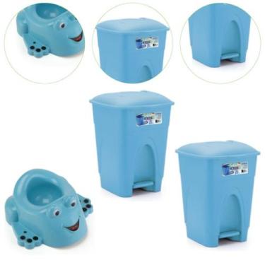 Imagem de Kit Bebê Troninho Infantil e Lixeira Cesto 7,5L Cor Azul - injeplastec