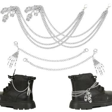 Imagem de Charunee 4 peças estilo punk botas de caveira correntes góticas para sapatos, berloques, acessórios, cadarços, decoração para bota, tênis, bolsa, bolsa, calça, corrente, chaveiro, festa legal para